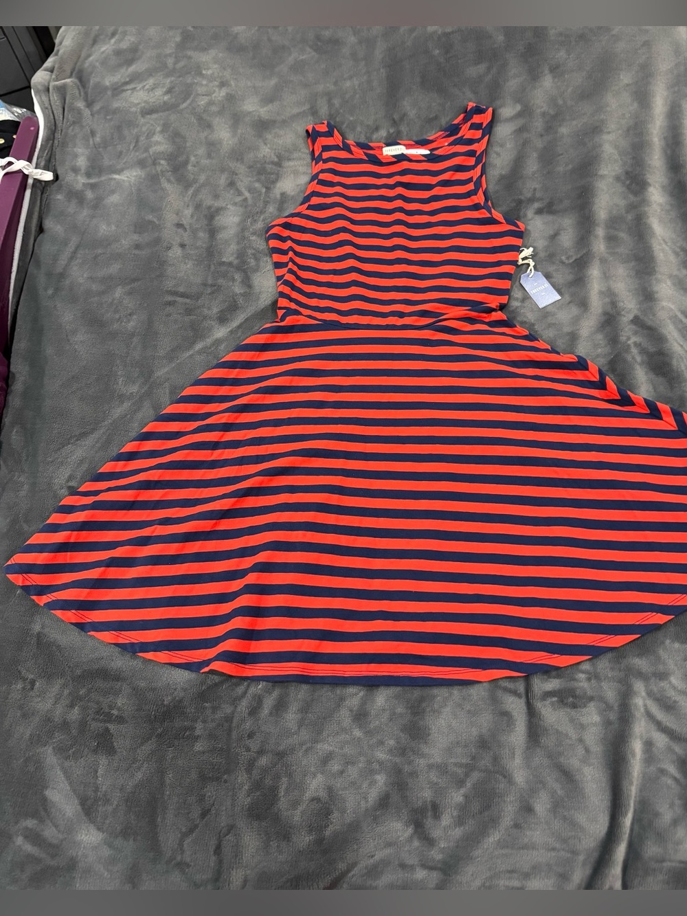 Forever 21 Red and Navy Striped Sleeveless Fit-and-Flare Dress